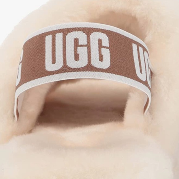 UGG Fluff Yeah Slide Sandals Sheepskin Fur Slingback Elastic Open Toe Natural - Picture 2 of 7